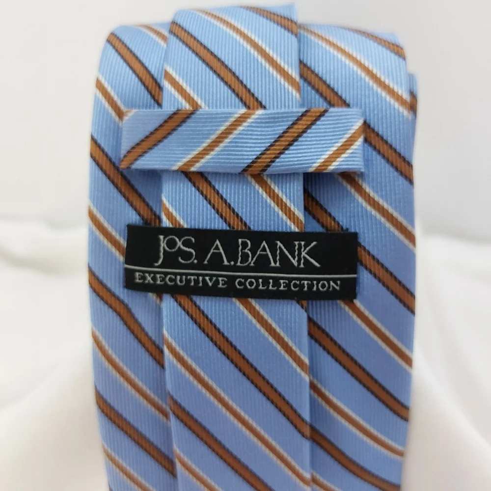 Jos. A. Banks Exec Collection Mens Repp Necktie Lt Blue‎ Tan Black Tie Striped